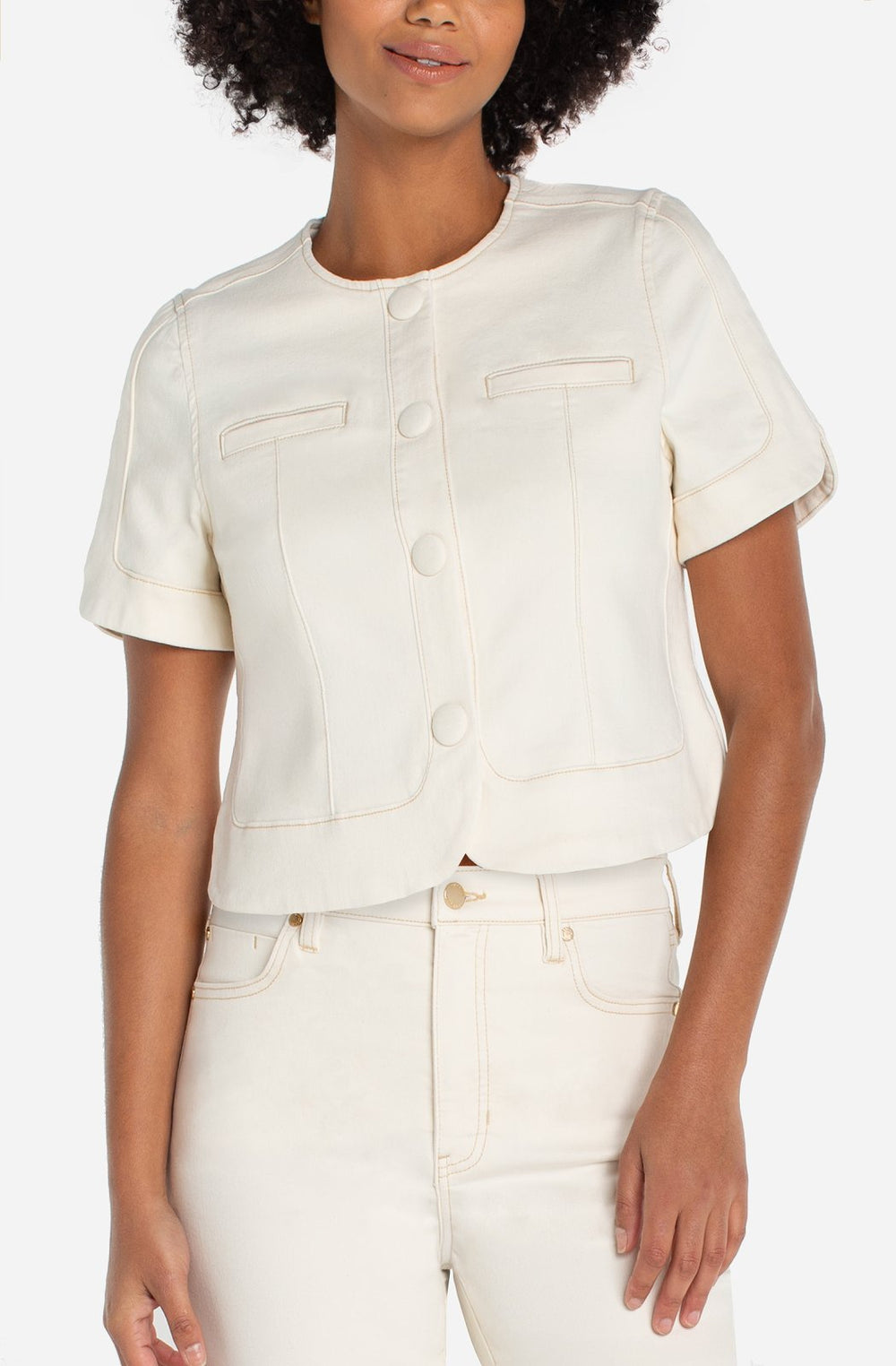 Collarless Short Sleeve Cropped Jacket from Liverpool - High Call Outfitters