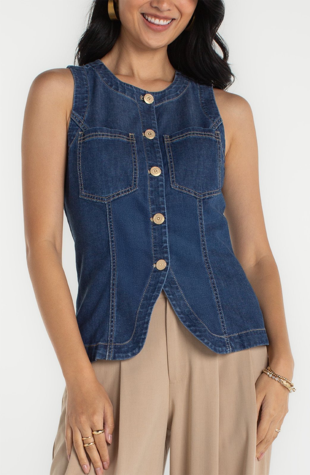 Split Front Denim Vest from Liverpool - High Call Outfitters