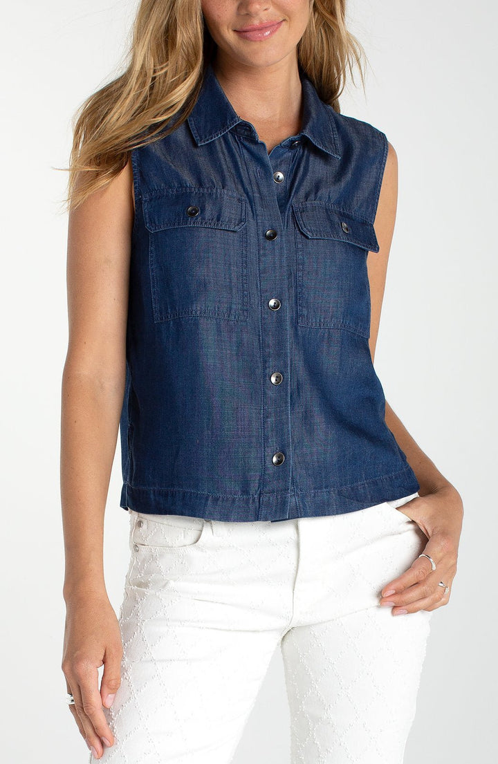 Sleeveless Button Top with Pockets from Liverpool - High Call Outfitters