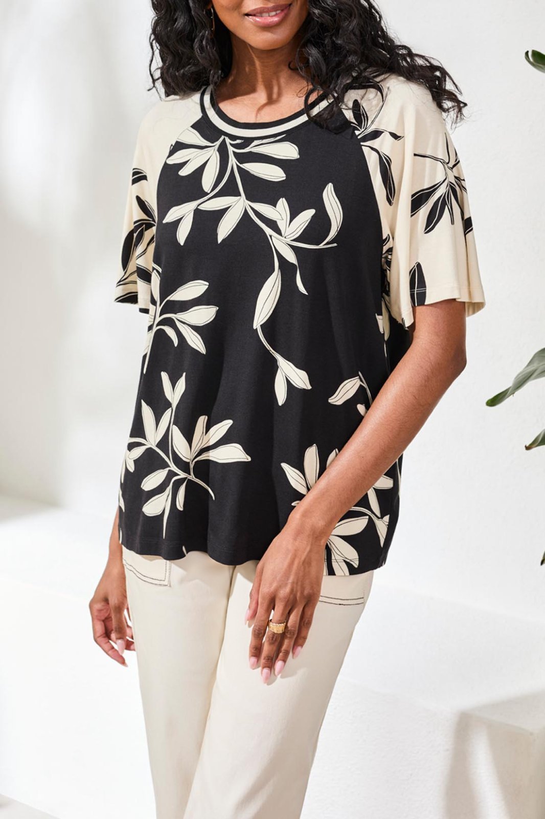 Flutter Sleeve Combo Print Top from Tribal - High Call Outfitters