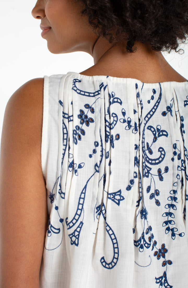 Embroidered Sleeveless Pleated Top from Liverpool - High Call Outfitters