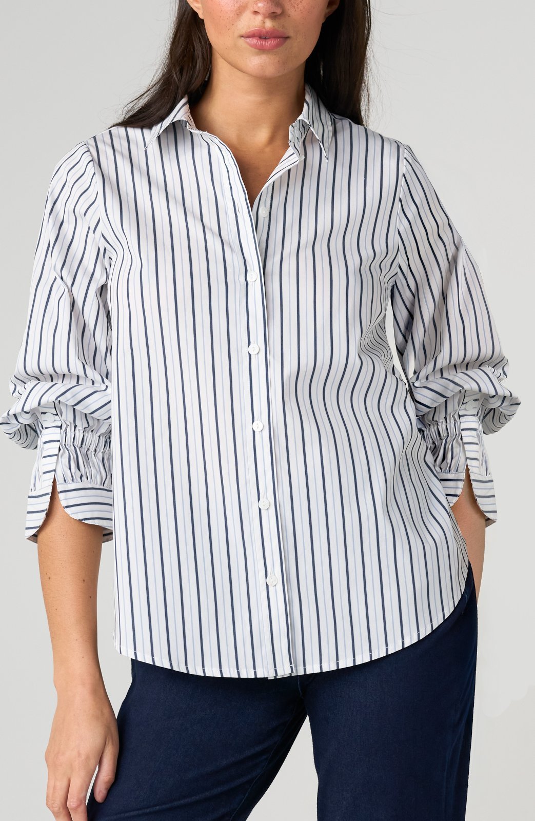 Adjustable Sleeve Button Front Top from Liverpool - High Call Outfitters