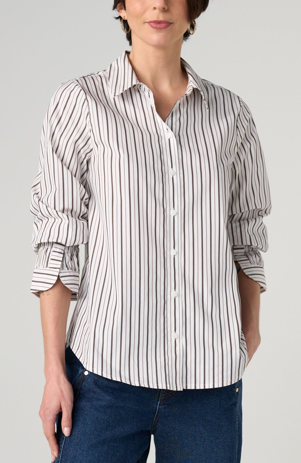 Adjustable Sleeve Button Front Top from Liverpool - High Call Outfitters