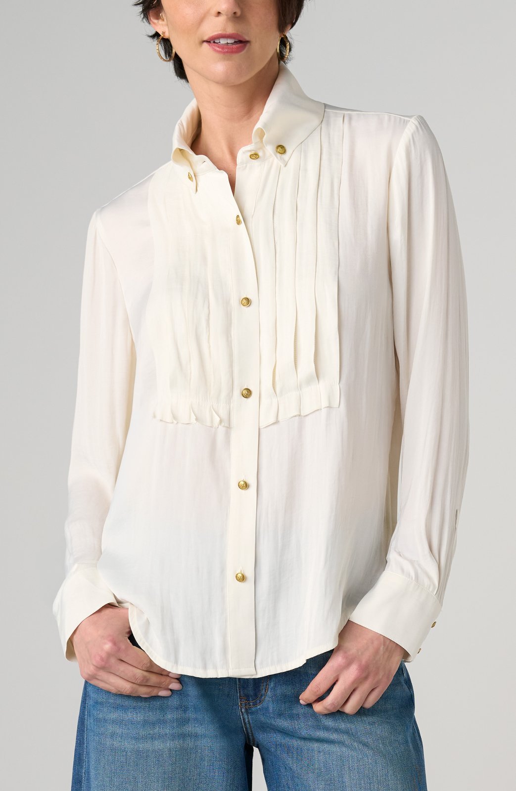 Long Sleeve Tuxedo Woven Top from Liverpool - High Call Outfitters