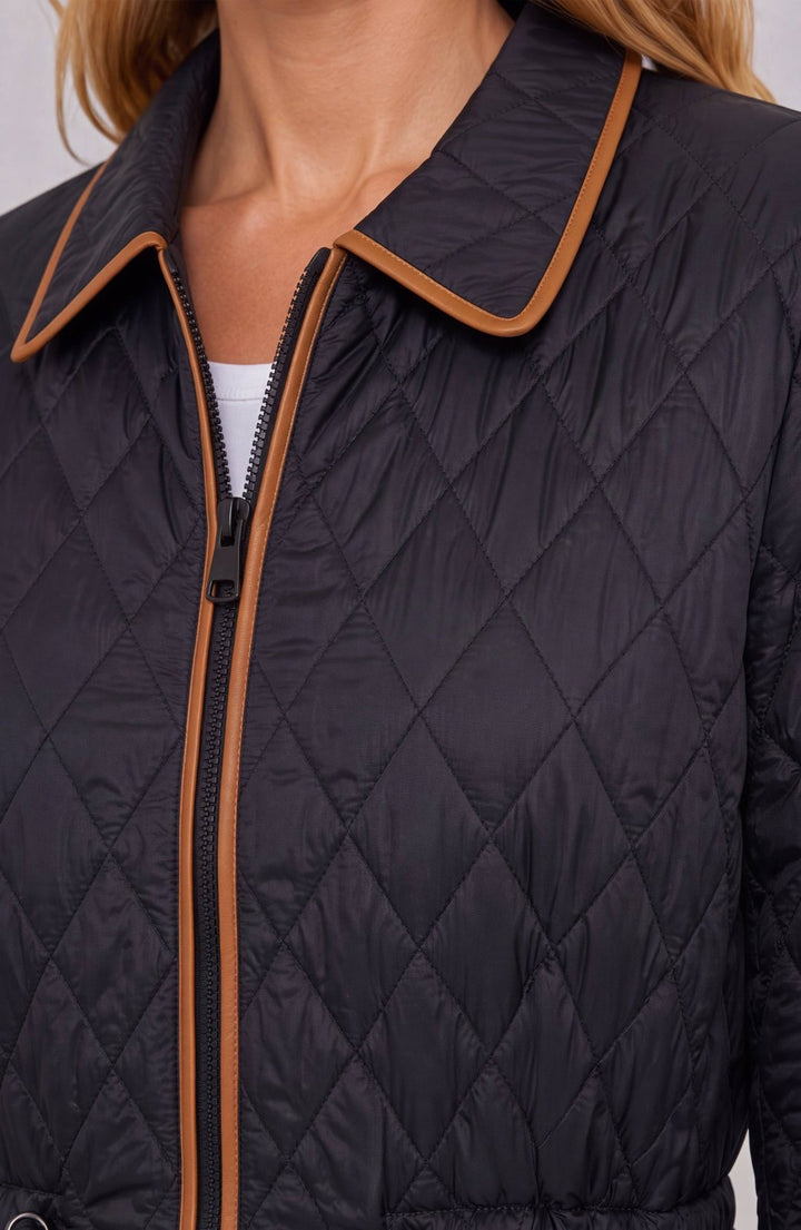 Zip Front Quilted Coat with Cinched Waist from Liverpool
