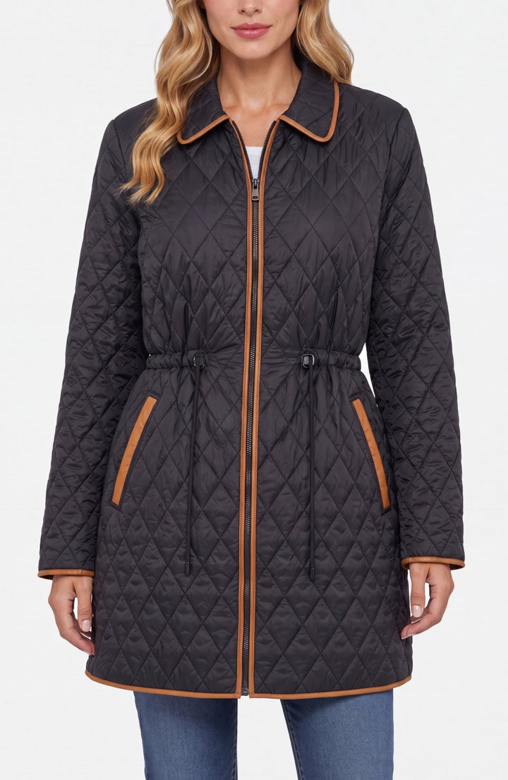 Zip Front Quilted Coat with Cinched Waist from Liverpool