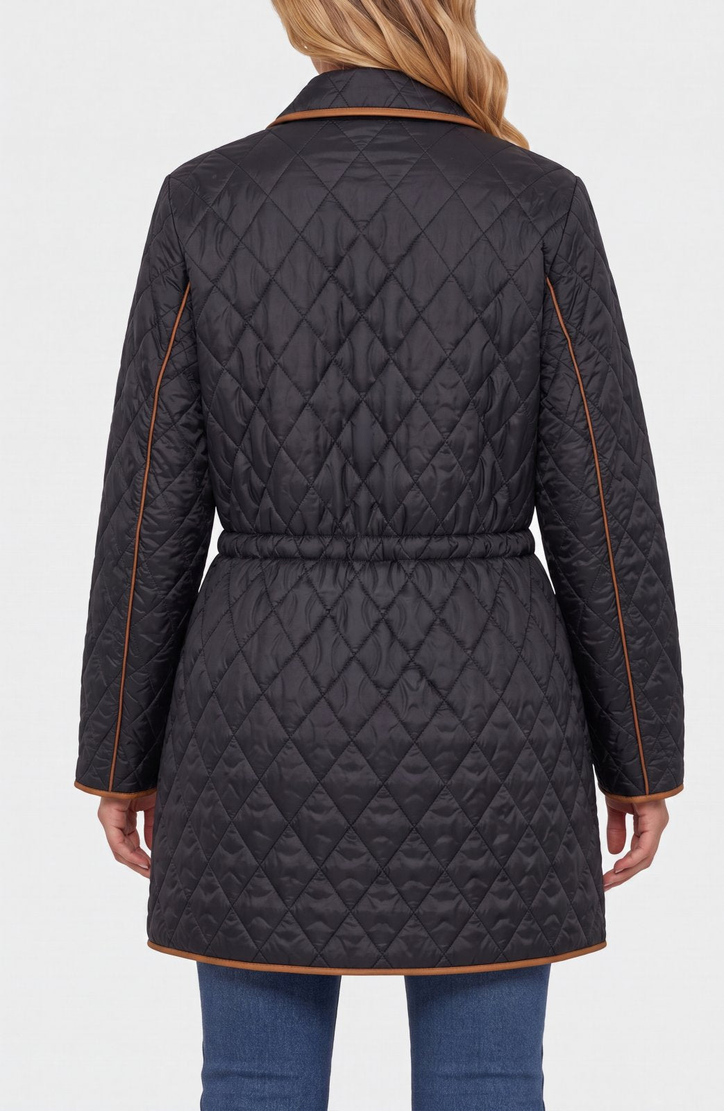 Zip Front Quilted Coat with Cinched Waist from Liverpool