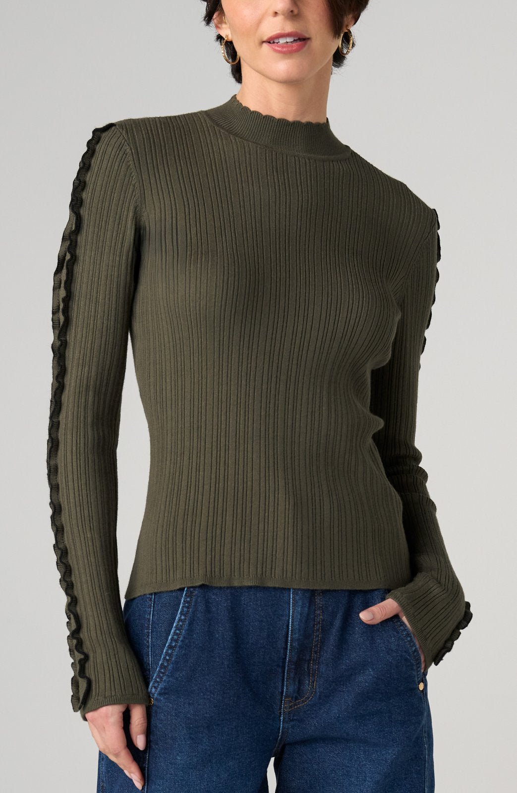 Mock Neck Ribbon Trimmed Sweater from Liverpool - High Call Outfitters
