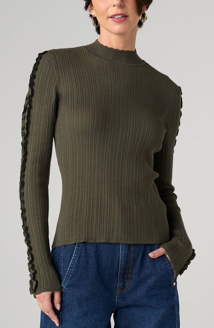 Mock Neck Ribbon Trimmed Sweater from Liverpool - High Call Outfitters