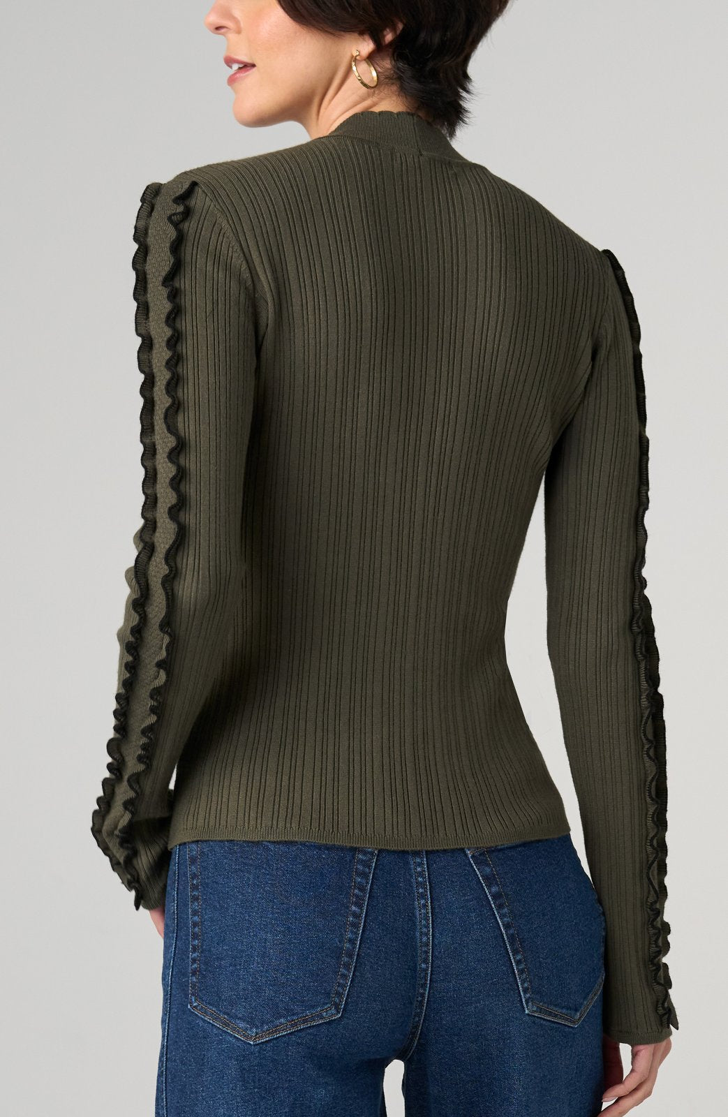 Mock Neck Ribbon Trimmed Sweater from Liverpool - High Call Outfitters