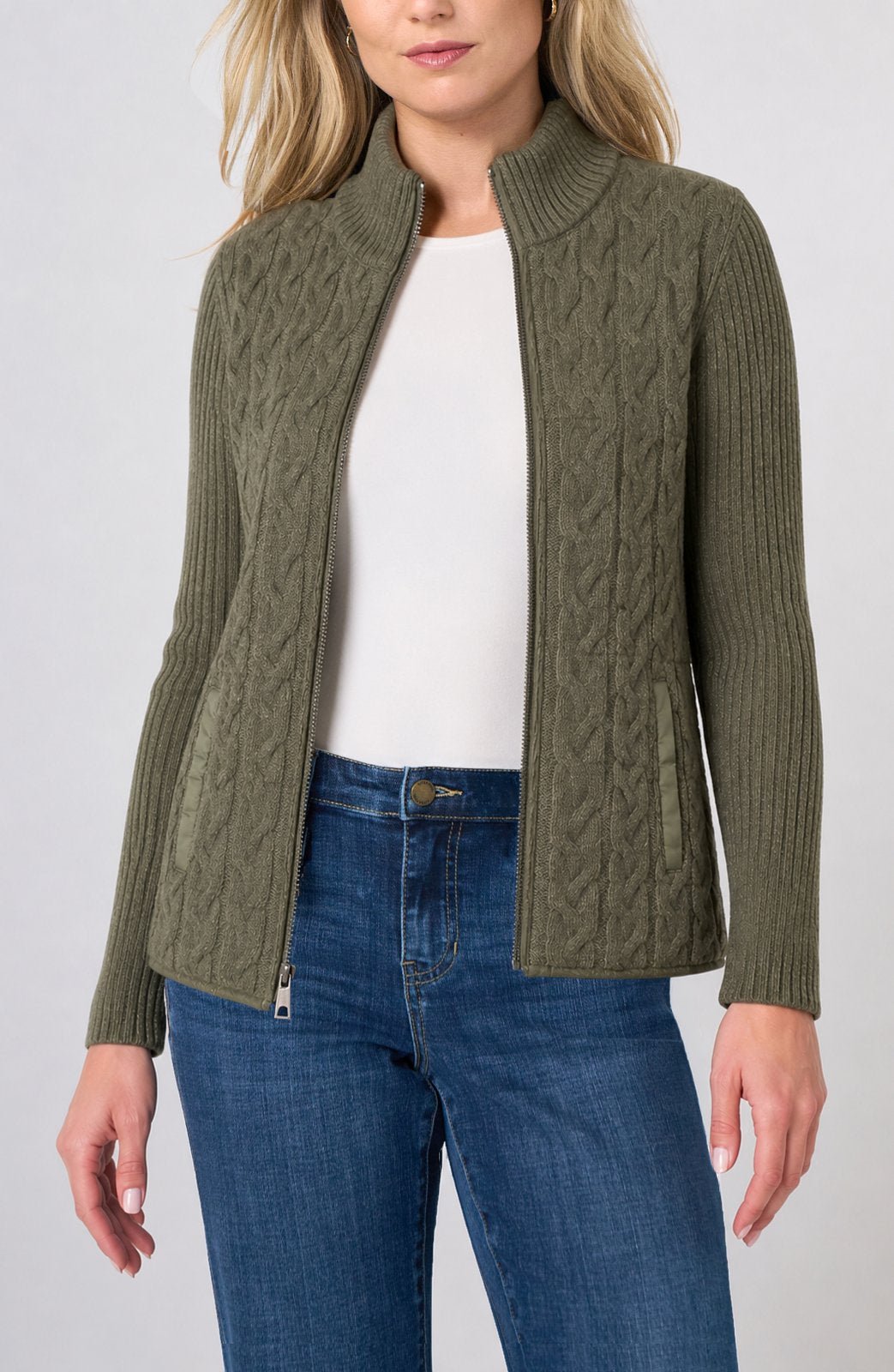Long Sleeve Zip Front Quilted Sweater Jacket from Liverpool - High Call Outfitters