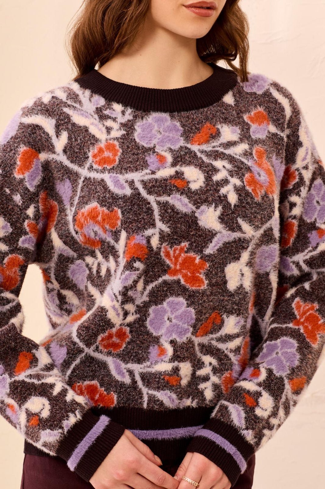 Long Sleeve Funnel Neck Floral Sweater from Tribal