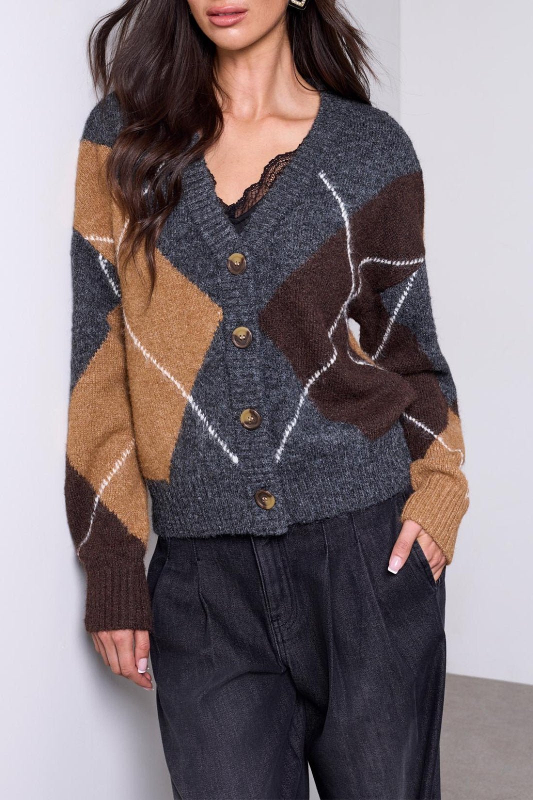 Lofty Argyle Sweater Cardigan from Tribal