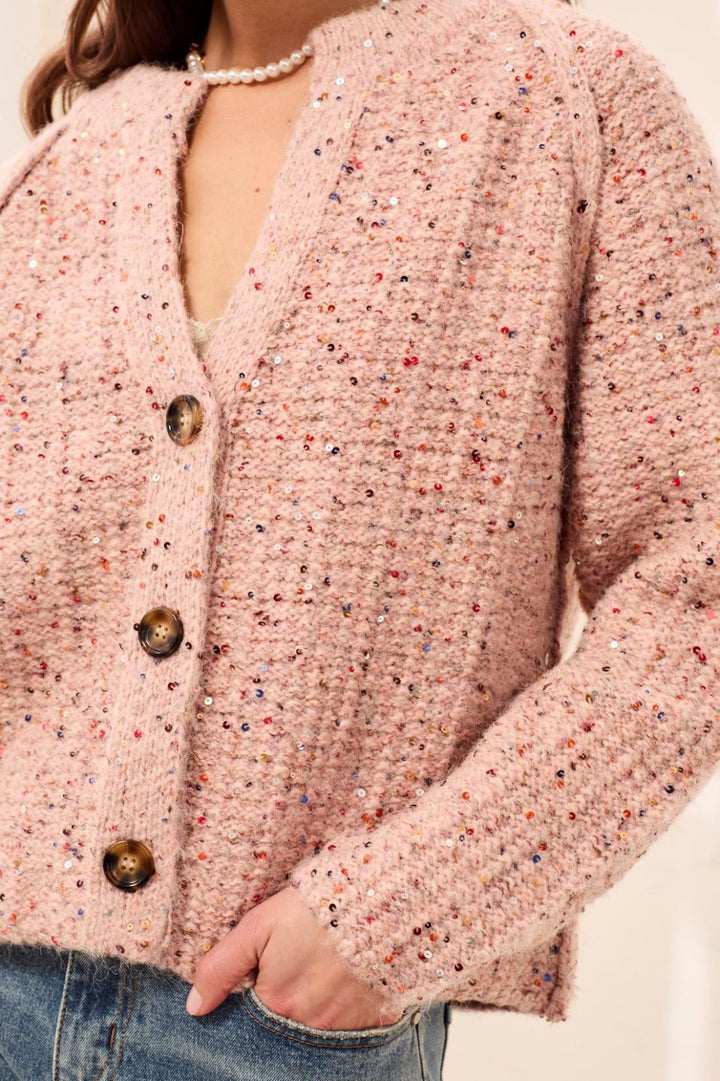 Tweed Like Sequin Sweaterd Cardigan from Tribal