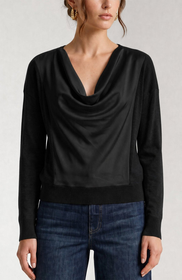 Long Sleeve Drape Neck Woven Sweater Hybrid Top from Liverpool