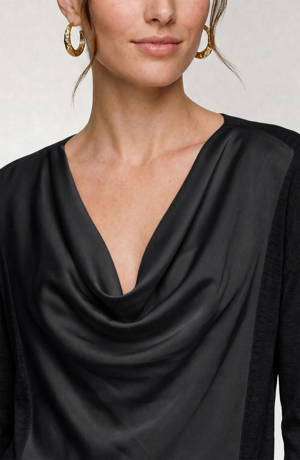 Long Sleeve Drape Neck Woven Sweater Hybrid Top from Liverpool