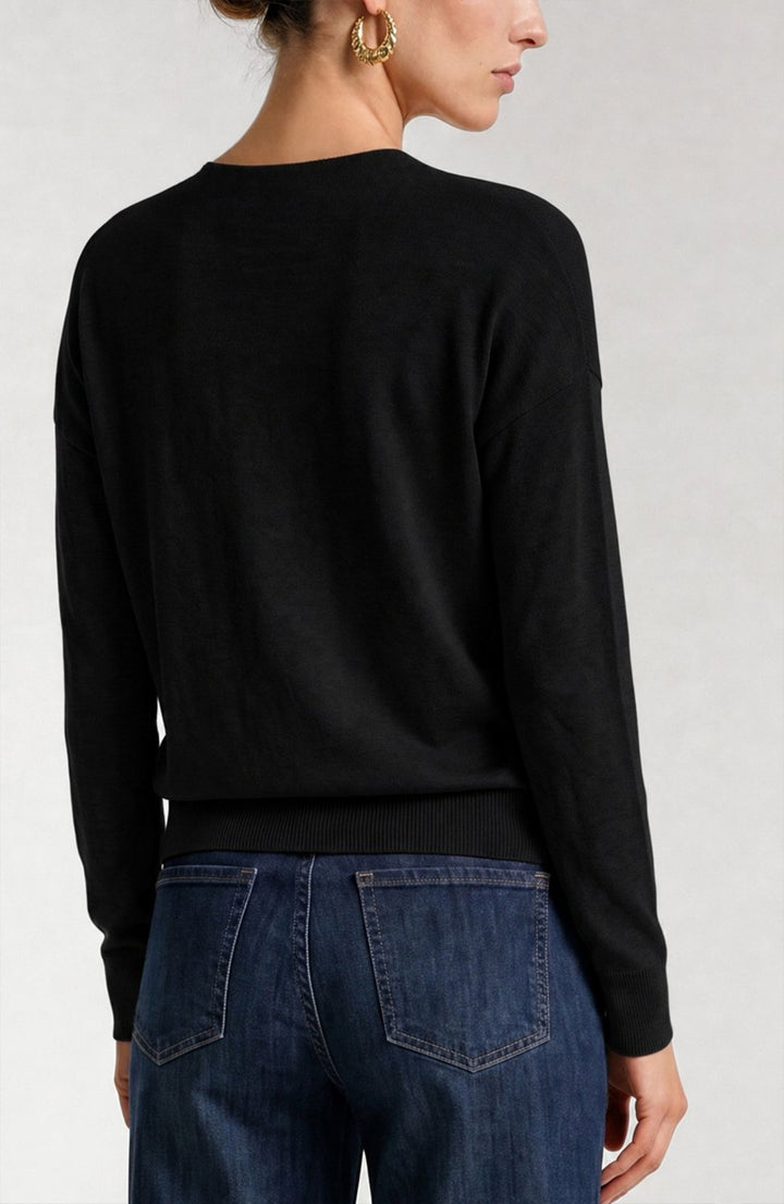 Long Sleeve Drape Neck Woven Sweater Hybrid Top from Liverpool