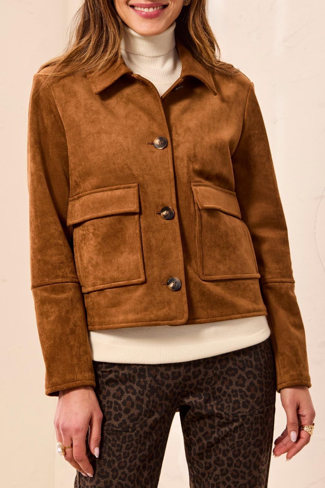 Faux Suede Button Front Jacket from Tribal