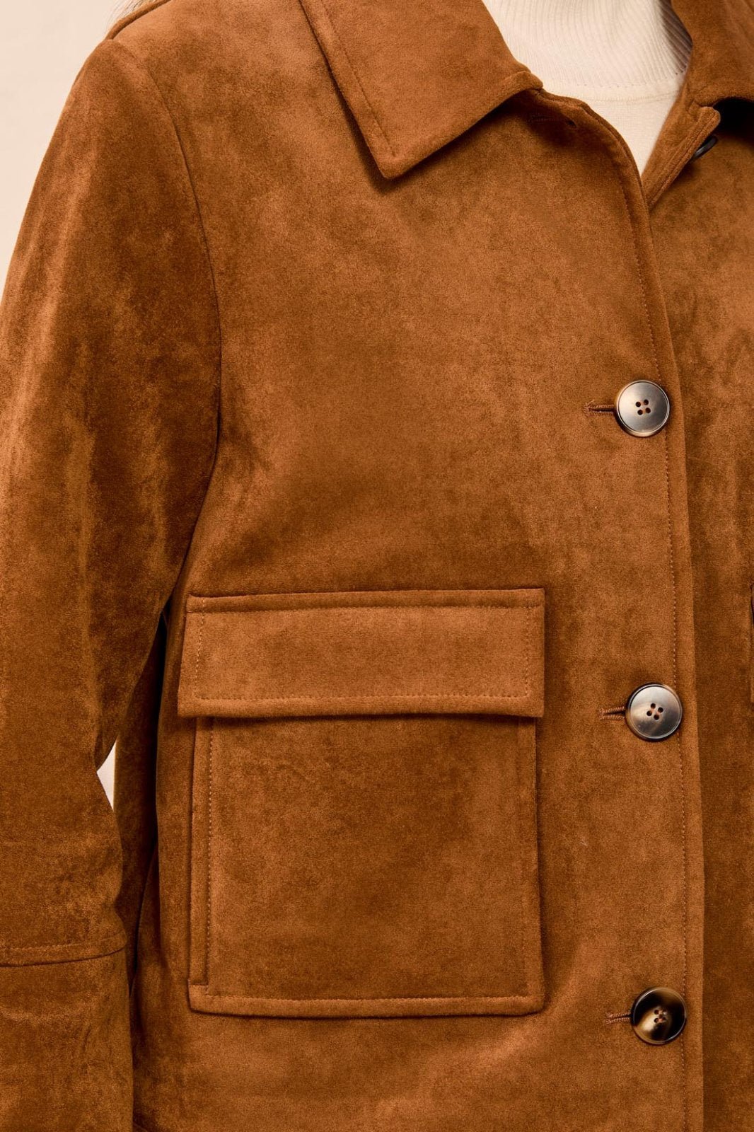 Faux Suede Button Front Jacket from Tribal