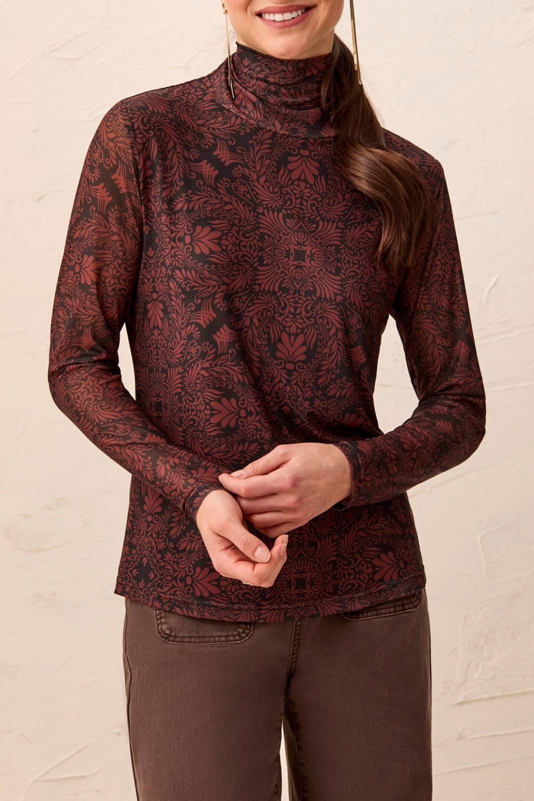 Mesh Print Turtleneck Lined Top from Tribal