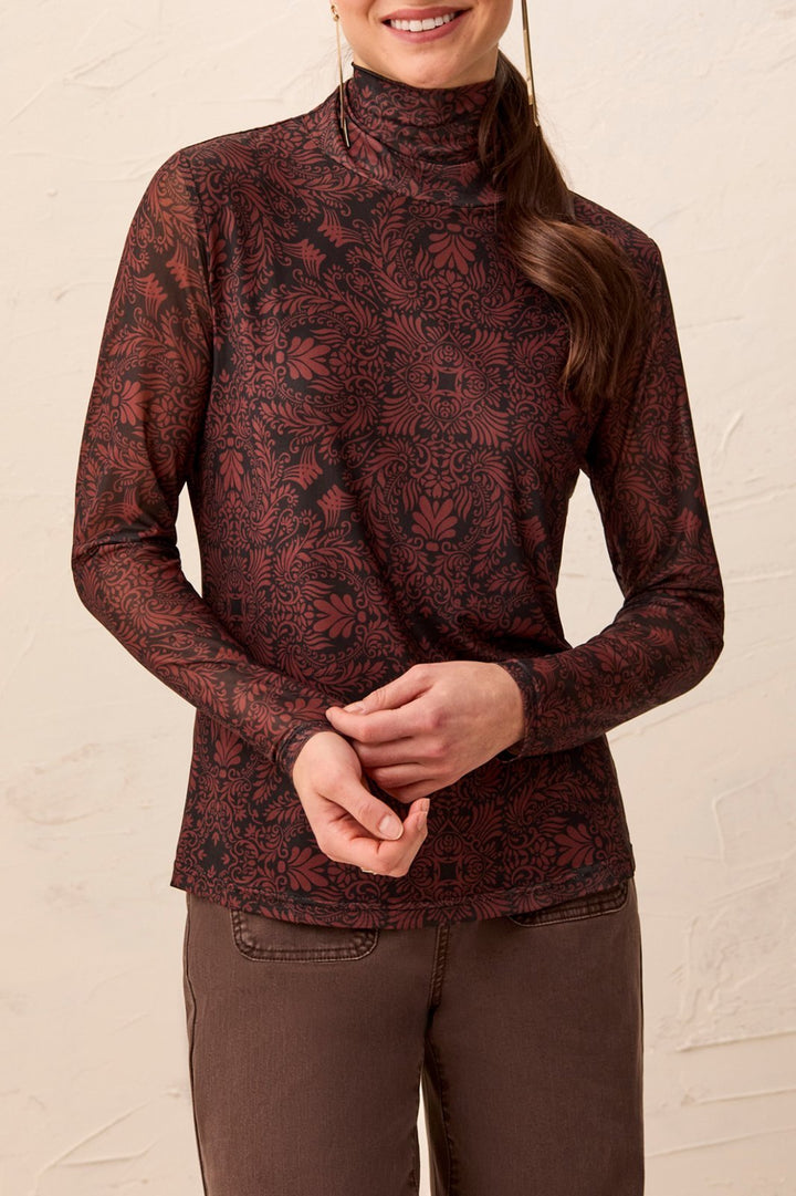 Mesh Print Turtleneck Lined Top from Tribal