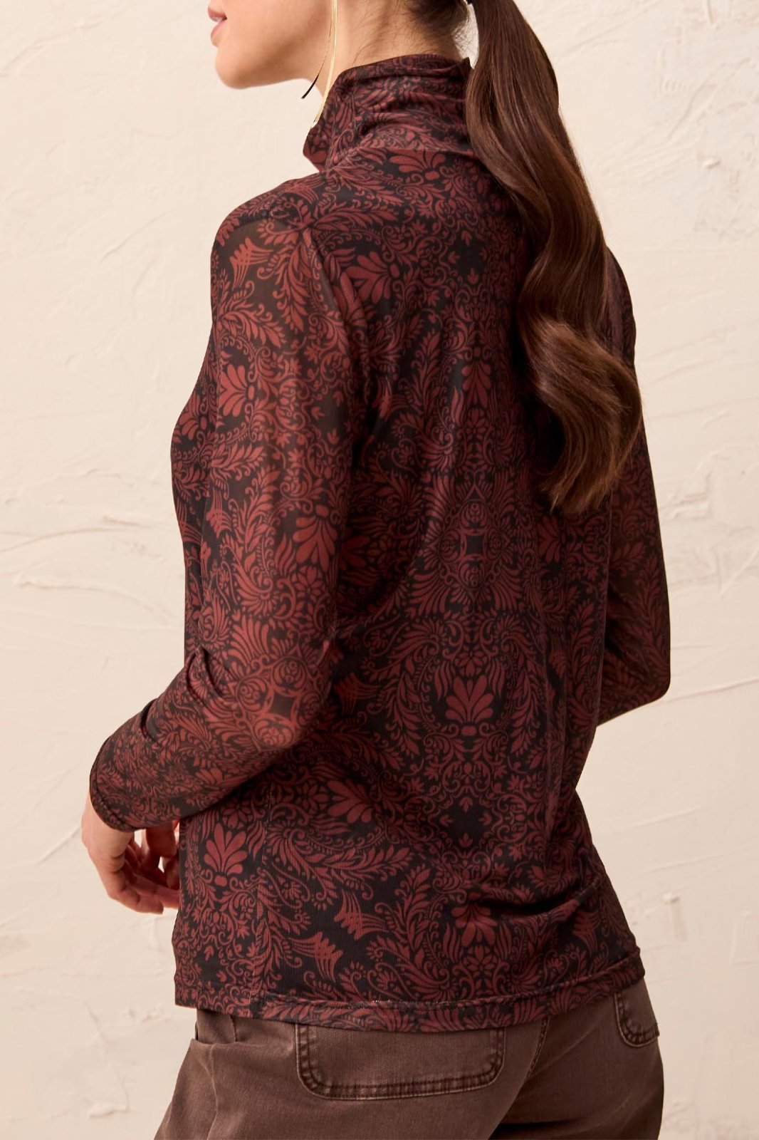 Mesh Print Turtleneck Lined Top from Tribal