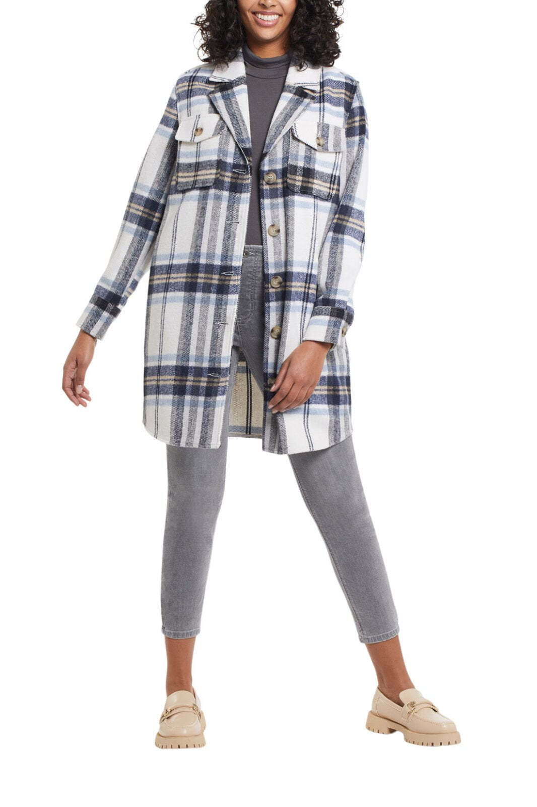 Long Plaid Shacket from Tribal - High Call Outfitters