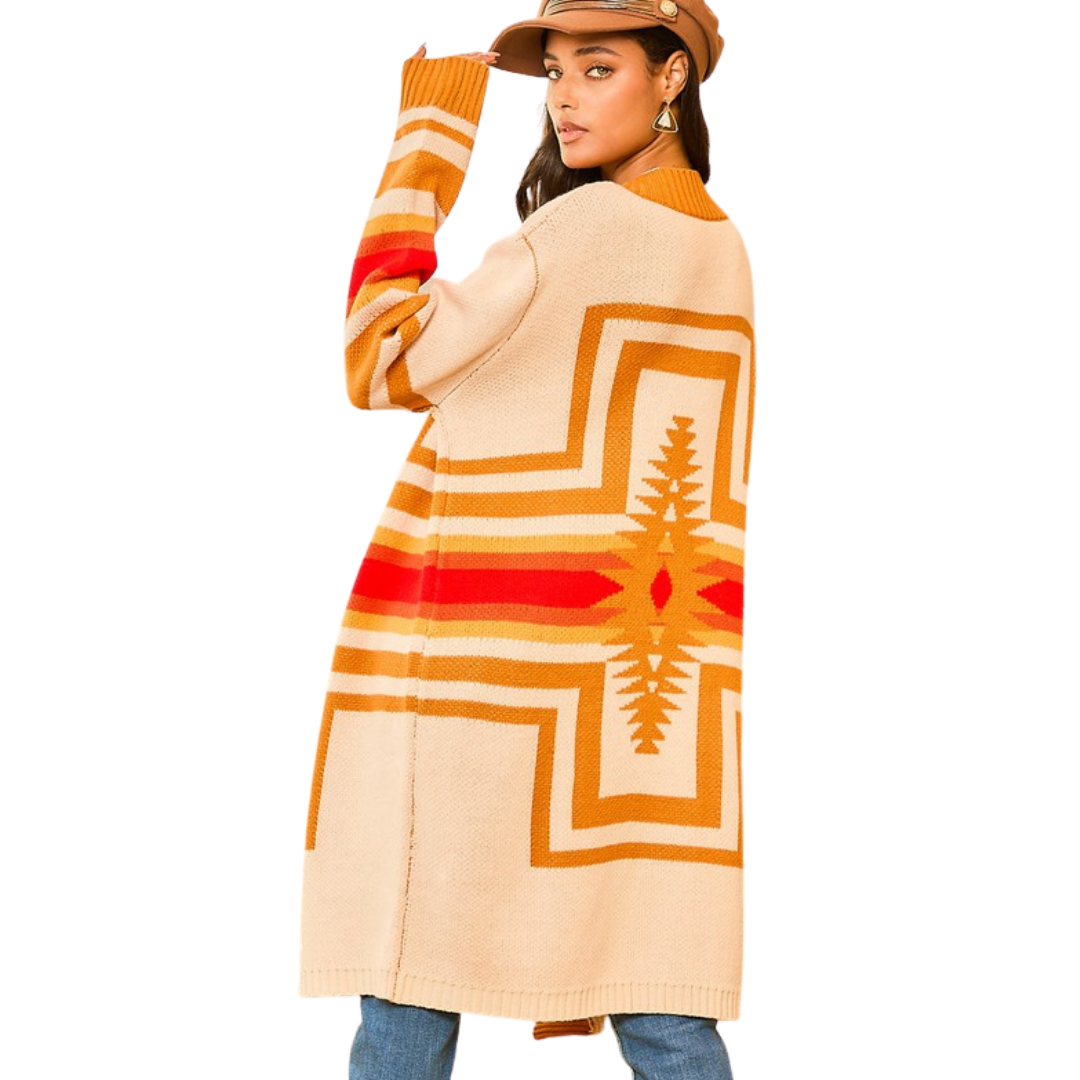 Aztec Open Long Cardigan