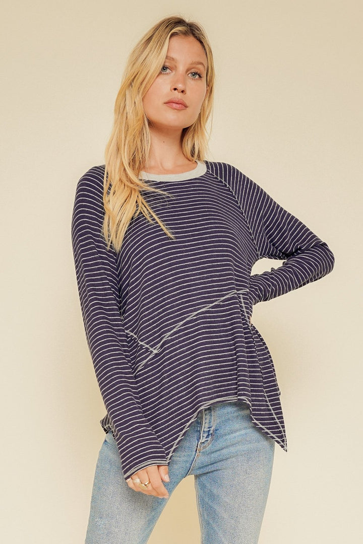 Brushed Pin Stripe Raglan Knit Top from Hem & Thread