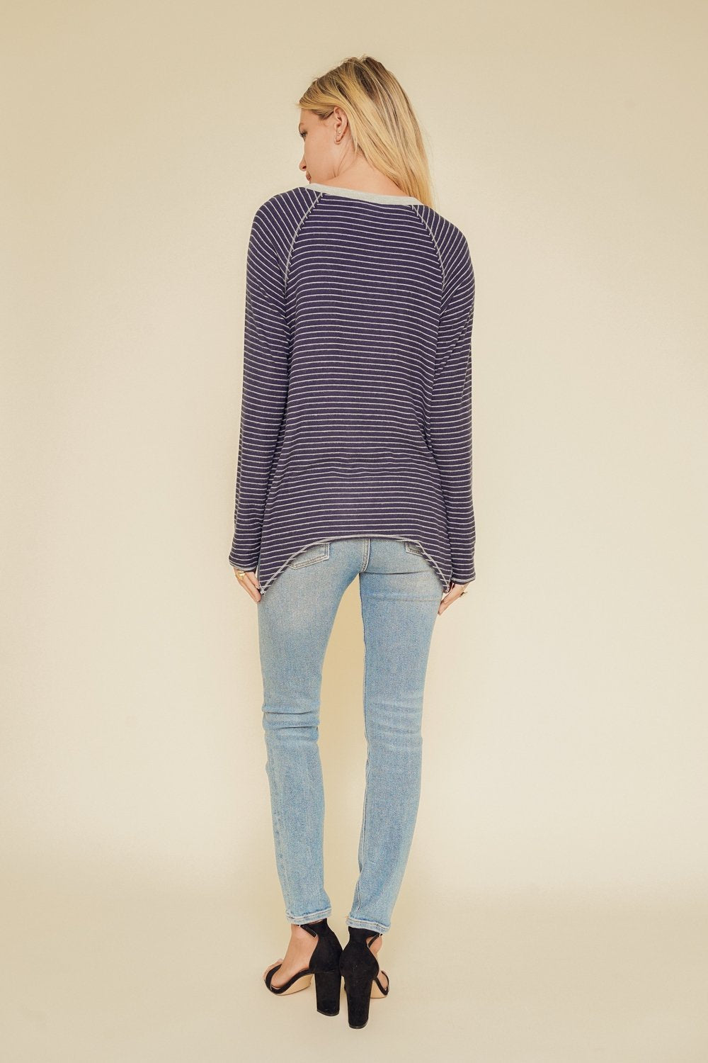 Brushed Pin Stripe Raglan Knit Top from Hem & Thread