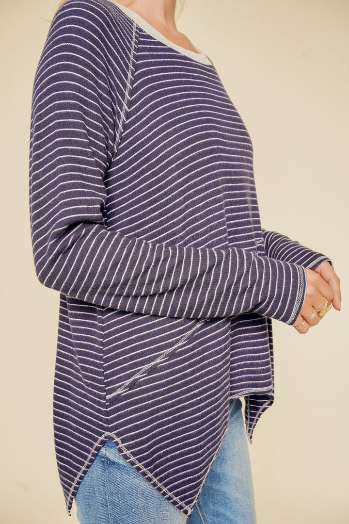 Brushed Pin Stripe Raglan Knit Top from Hem & Thread