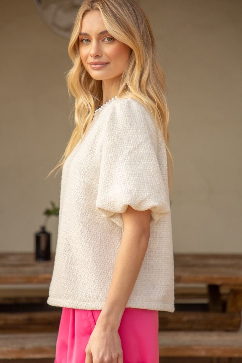Pearl Trim Tweed Top - High Call Outfitters