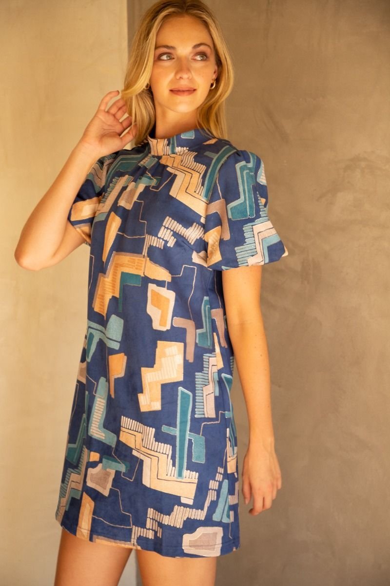 Bubble Sleeve Tie Back Shift Dress - High Call Outfitters