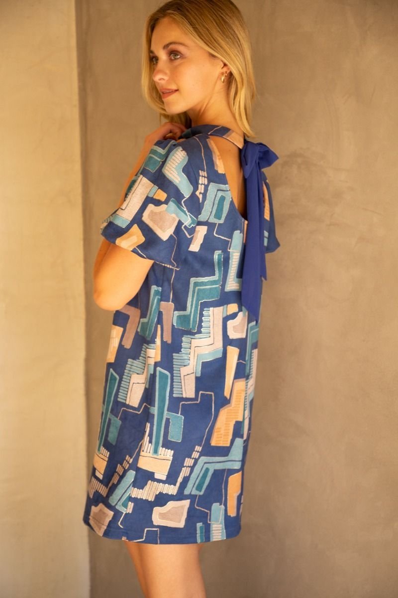 Bubble Sleeve Tie Back Shift Dress - High Call Outfitters